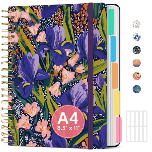 Large Spiral Lined Notebooks for Work with Removable Dividers & Tabs, 8.5"x11" Pretty Hardcover 5 Subject Notebook Journal for Women, College Ruled, Perfect for Study & Office Organization, 280 Pages, Petal Rhythm - color: I - Petal Rhythm