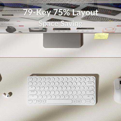 Keychron B3 Pro 75% Ultra-Slim Wireless Keyboard, 2.4GHz, Bluetooth 5.2 / Wired USB Connection, Portable Silent White Bluetooth Keyboard for Mac Windows Linux Tablet Phone - color: White