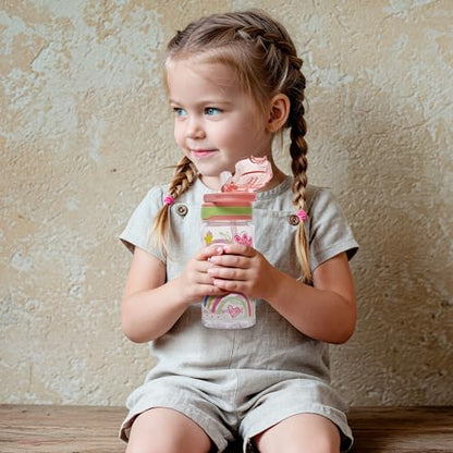Kids Water Bottle for School, 16 Oz Plastic Straw Water Bottle with Silicone Spout and Leakproof Cover, Dishwasher Safe (Flower) - color: Flower, size: 16 Ounces