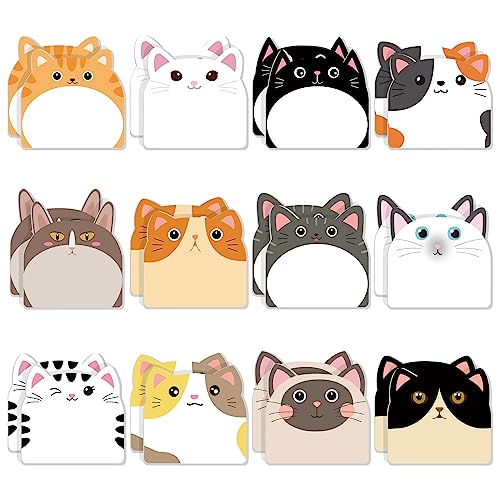 Yinder 24 Pads Cute Cat Sticky Notes Kawaii Animal Sticky Notes Pads Bulk Fun Cartoon Memo Pad Self Adhesive Tab Back to School Gift for Teacher Student Classroom Veterinary Cat Office Supplies - style: Cats