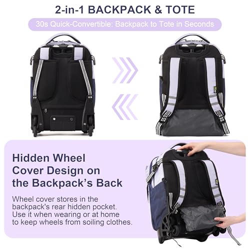 NEW TILAMI 18 Inch Expandable Rolling Backpack with 6-Wheel Stair Climbing, Waterproof Wheeled School Bag with 15.6" Laptop Sleeve for Boys Girls, Carry-on Luggage 98cm Dual-Height Handle - Purple - color: Purple