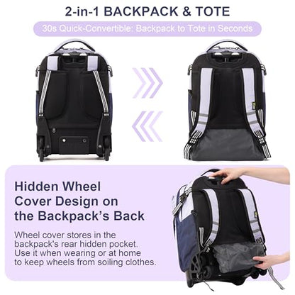 NEW TILAMI 18 Inch Expandable Rolling Backpack with 6-Wheel Stair Climbing, Waterproof Wheeled School Bag with 15.6" Laptop Sleeve for Boys Girls, Carry-on Luggage 98cm Dual-Height Handle - Purple - color: Purple