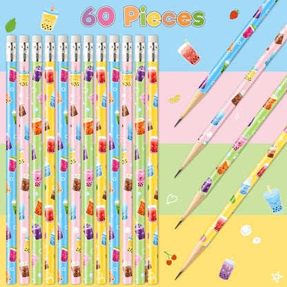 Xqumoi 60Pcs Bubble Tea Pencils with Eraser - Boba Milk Tea #2 HB Pencils, School Classroom Student Rewards Office Supply Holiday Gift Goodie Bag Fillers Stuffers Birthday Party Favors - style: Bubble Tea