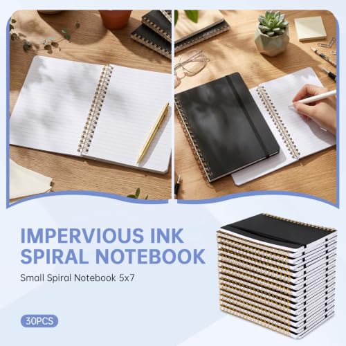 Watersay 30 Pcs Small Spiral Notebooks A6 with Straps, Multicolor 5" x 7" Pocket Notebooks Mini Lined Journals 50 Sheets for Back to School Supplies Students Rewards Office Gifts (Black) - color: Black