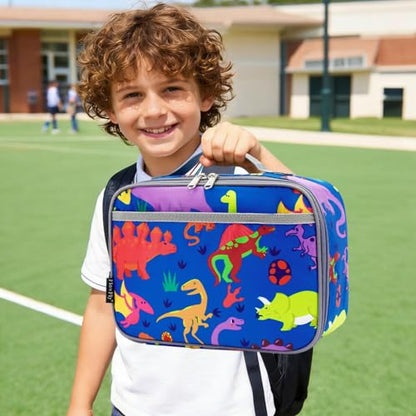 FlowFly Kids Lunch box Insulated Soft Bag Mini Cooler Back to School Thermal Meal Tote Kit for Girls, Boys, Dinosaur - color: Dinosaur