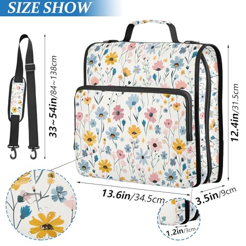 Cute Little Spring Blue Pink Flowers Zip Up Binder with Handle Easy to Carry 1.5 Inch 3 Rings Pencil Bags Portfolio Binder Stationery Supplies - color: Cute Little Spring Blue Pink Flowers