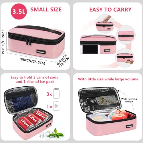 Gloppie Small Lunch Bag - Insulated Lunch Box, Mini Lunchbox Lunch Cooler Bag, Petty Food Containers, Snack Bag, for Adult, Pink - color: Pink