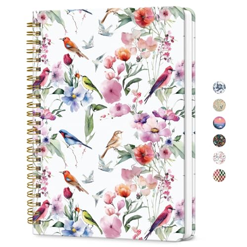 ZOTIA Lined Spiral Journal Notebook for Women, A5 College Ruled Journals for Writing, Hardcover Notebooks for Work, Note taking and Office School Supplies,140 Pages - Songbird Bloom - color: E-Songbird Bloom