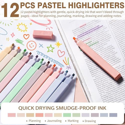 62PCS Aesthetic Back to School Supplies w/ Cute Pencil Case Stationary Set | Pastel Highlighters Black Ink Gel Pens Mechanical Pencils College Essentials, Preppy School Supplies for Student Girls Women - color: Purple
