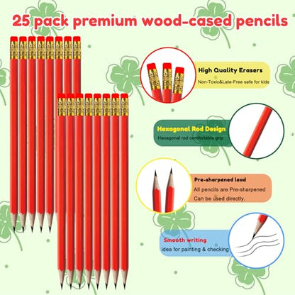 Adhere 25pcs Woodcase Pencils with Eraser Premium Pre-Sharpened Hexagon Graphite 2B pencils ideal for home, office writing including a Free Sharpener - color: Red・25pcs