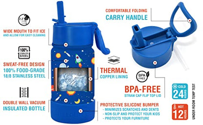 CHILLOUT LIFE 12oz Kids Insulated Stainless Steel Water Bottle with Leak Proof Straw Lid & 144 Stickers - color: Blue Space, style: 12 oz