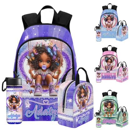 Custom Girl Backpacks Cute Black Girl Backpack with Kid's Name Personalized Insulated Lunch Bags Customize School Backpack for Girls Shoulder Bags for Students Back to School - color: Color 28