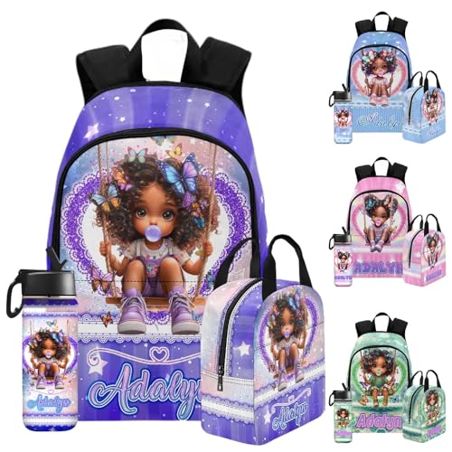 Custom Girl Backpacks Cute Black Girl Backpack with Kid's Name Personalized Insulated Lunch Bags Customize School Backpack for Girls Shoulder Bags for Students Back to School - color: Color 28