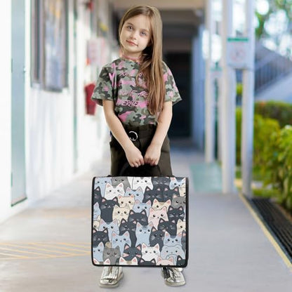 3 Ring Zipper Binder with Shoulder Strap Cat Cute Blue 1.5 inch Binders Keeper Large Capacity Multi Pockets for School Office Supplies - color: Multi605, size: Fit 500 Sheets