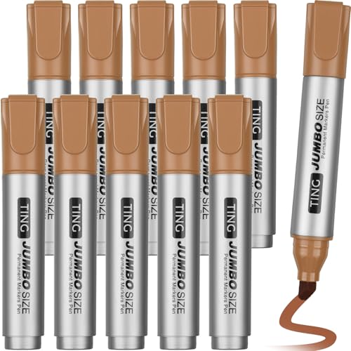 Fuutreo 10 Pack Jumbo Permanent Markers Bulk Large Chisel Tip Permanent Markers Quick Drying Waterproof Big Huge Poster Pens for Office, Logistics Company and More(Brown) - color: Brown