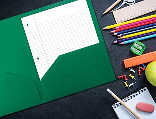 Better Office Products Heavyweight Plastic 2 Pocket Portfolio Folder, Letter Size Poly Folders 24 Pack (Green) - color: Green