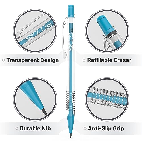 Mr. Pen- Pastel Mechanical Pencil Set, 5 Mechanical Pencils (0.3, 0.5, 0.7 | 0.9, 2.0mm), 5 HB Lead Refills & 10 Eraser Refills, Precision Drawing Pencils for Sketching, Writing & Technical Artwork - color: Clear Barrel