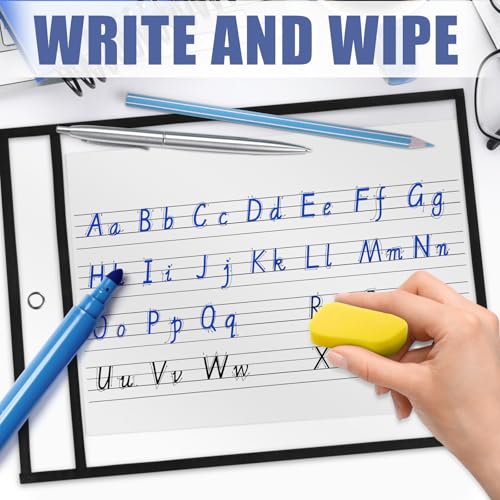 Heavy Duty Dry Erase Pockets 9x12, Job Ticket Holders 50 Pack Plastic Paper Sleeves Sheet Protectors 8.5 x 11 Clear Document Sleeves for Shop Office Classroom Home, Black - size: 9 x 12, style: 50 pack