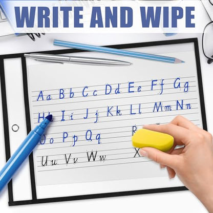 Heavy Duty Dry Erase Pockets 9x12, Job Ticket Holders 50 Pack Plastic Paper Sleeves Sheet Protectors 8.5 x 11 Clear Document Sleeves for Shop Office Classroom Home, Black - size: 9 x 12, style: 50 pack