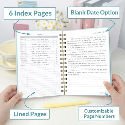 SUNEE Lined Spiral Journal Notebook for Women, 146 Pages College Ruled Hardcover Journaling Notebook for Work, Note Taking and Office School Supplies, A5 - Blue - color: Blue