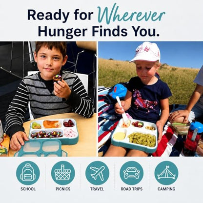 kinsho Bento Box Lunch-Box Containers for Kids, Adults | 6 Compartment Lunch-Boxes | Leakproof School Bentobox, Snack or Meal Portion Container | BPA-Free, Teal - color: Teal