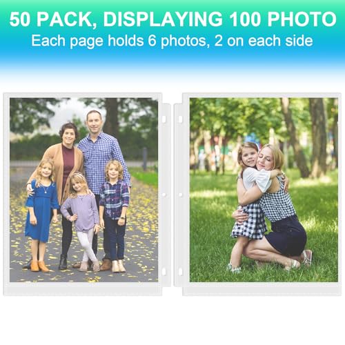 Aegero 50 Pack 8 x 10 Photo Sleeves for 3 Ring Binder(100 Pictures), Heavy-Duty Archival Photo Page Protectors, Clear Picture Album Refill Pages Holds, Acid-Free - size: 8x10inch-1pocket, style: 50 pack