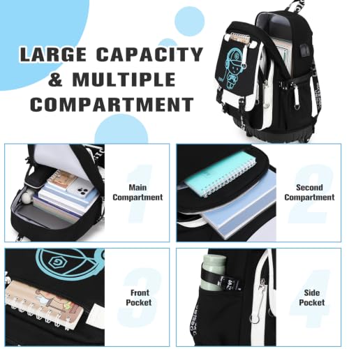 Bevalsa Rolling Backpack for Boys, Roller Backpack with Wheels, Wheeled School Bag with Sling Bag, Lunch Box & Pen Case for Kids Children Teens Elementary Middle Student Glow In The Dark - color: Black