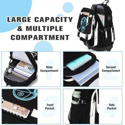 Bevalsa Rolling Backpack for Boys, Roller Backpack with Wheels, Wheeled School Bag with Sling Bag, Lunch Box & Pen Case for Kids Children Teens Elementary Middle Student Glow In The Dark - color: Black