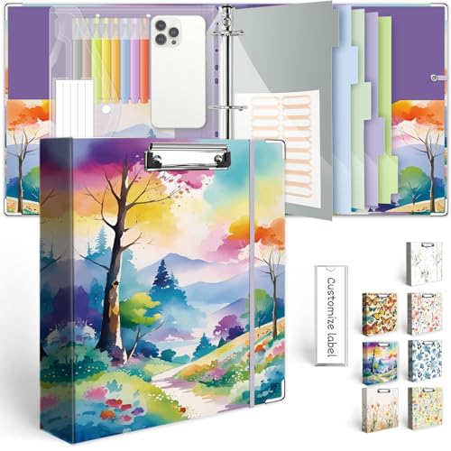 3 Ring Binder 2 Inch for 8.5"x11" Paper, Three Ring Binders with Clipboard, 5 Dividers with Tabs and Pockets, Decorative Binder with Pen Holder,Path - color: Color Trail, size: 2in（Letter Size）