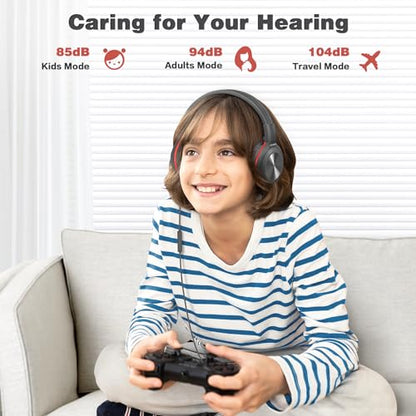 SIMOLIO Stereo Wired Headphones Teens Adults Kids Youths w/Mic & Volume Control & Volume Limited & Share Port & Portable Pouch, Safe Volume Durable Headset for Online School Gaming PC Laptop Travel