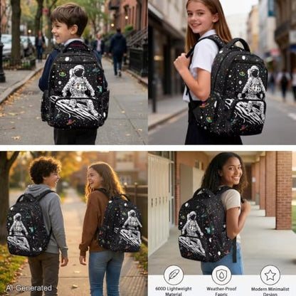 Cool Astronaut Backpack for Boys Girls Backpack with Lunch Box & Pen Pouch & Water Bottle Cover Teenage Students Lightweight 17 inch Bookbag Back to School Birthday/Christmas Gift for Kids - color: Cool Astronaut