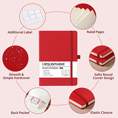 Ruled Notebook/Journal - Classic Lined Journal/Notebook, 5.3'' x 8.26'', Hardcover with Thick Paper, Banded + Pen Holder +Inner Pocket - Red - color: Red, size: Ruled