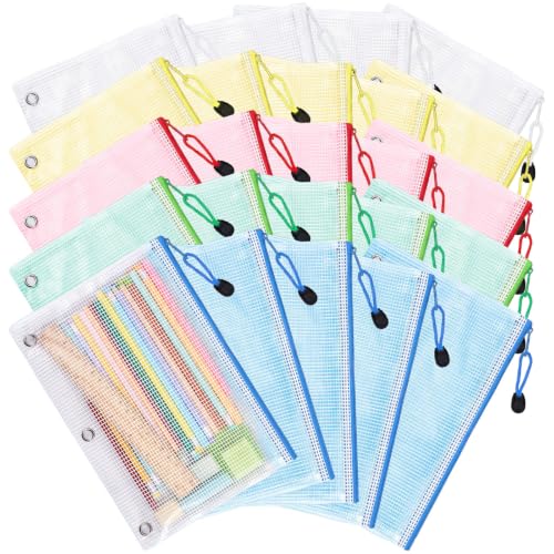 24 Pcs 7x10 Inch Pencil Pouch for 3 Ring Binder, Mesh Zipper Binder Pouches, Waterproof Clear Pencil Bags Bulk, Multi-Color Back to School Cash Envelopes(Multi-Color) - color: Multi-color