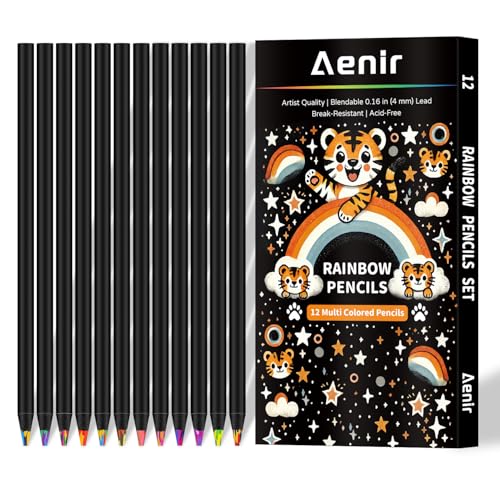 Aenir Easter Basket Stuffers, Art Supplies,12 Colors Rainbow Pencils, Multi Colored Pencils Set for Adult Coloring, Easter Basket Stuffers for Teens, Professional Art Supplies for Artists.