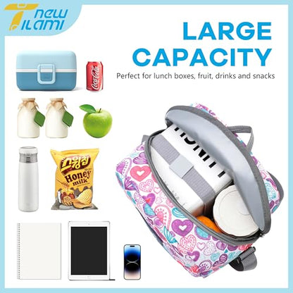NEW TILAMI Kids Lunch Bag Double Insulated for tilami Rolling Backpack Girls Boys forTravel School Picnic, Cherry Heart - color: Cherry Heart
