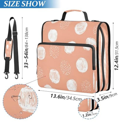 Peach Dot Design Zipper Binder 3 Ring with Shoulder Strap and Handle Multiple Pockets Expanding File Folder Organizer