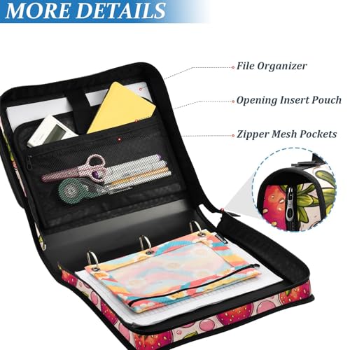 3 Ring Zipper Binder Strawberry Pink Bubbles Binders Bag with Shoulder Strap 500 Sheets Paper Organizer Trapper Keeper Documents Storage File Folder for School Office - color: A427