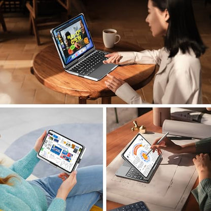 edaiser Swivel Keyboard Case for iPad 11th (A16) & 10th Generation, Gray | 360 Degree Rotatable Protective Cover | Pencil Holder | Multi-Touch Trackpad | RGB Backlit | Flexible Adjustable View Angle - color: Space Gray, size: iPad 10th/11th (a16)