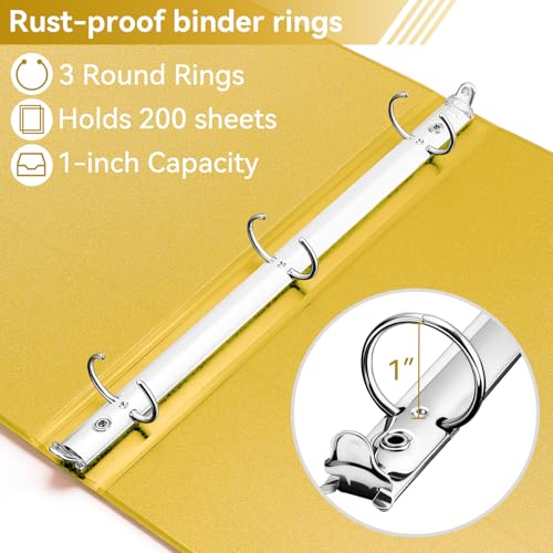 SUIN 1 Inch 3 Ring Binder, Clear 1'' View Presentation Binders with 2 Pockets, Fits 8.5 x 11 Letter Size, Durable Polypropylene, Non-Stick & PVC-Free for School, Office & Home (Yellow) - color: Yellow
