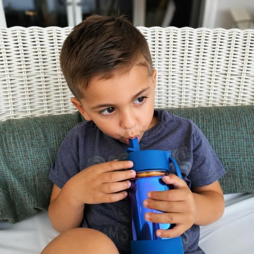 CHILLOUT LIFE 12oz Kids Insulated Stainless Steel Water Bottle with Leak Proof Straw Lid & 144 Stickers - color: Magic Blue, style: 12 oz