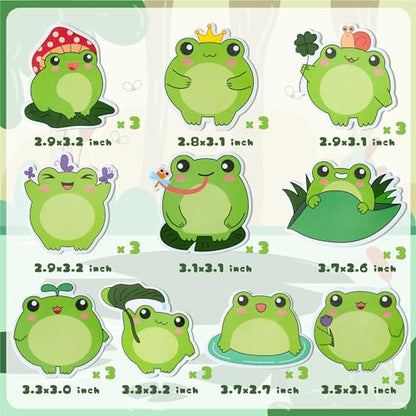 Xqumoi 30 Pack Frog Sticky Notes, Total 600 Sheets, Cute Cartoon Frog Self Sticky Notepads Writing Memo Pads Animal Page Marker for Office School Student Birthday Party Favors Goodies Bag Fillers - style: Frog