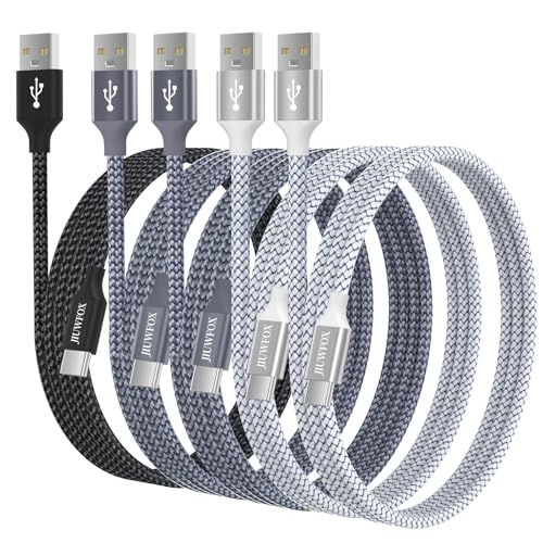JIUWFOX USB to USB C Cable, (5-Pack, 3/3/6/6/10 ft) Fast Charging Type C Charger Cord for iPhone 17 16 15, Galaxy S25 S24 A17 A16, Pixel 10 9 and More - size: 3+3+6+6+10 ft