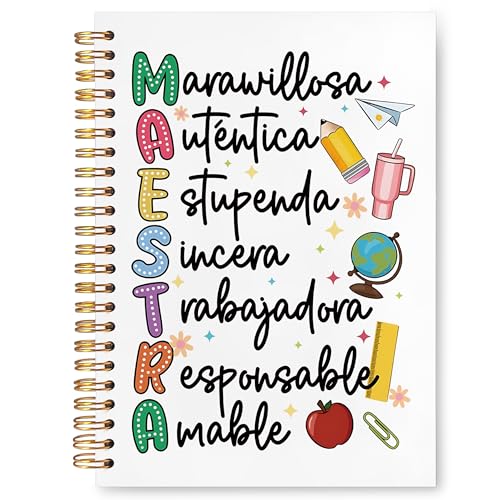 JUDFNCDE Spanish Teacher Maestra Appreciation Gifts Spiral Notebook 5.5 x 8.3, Regalos Para Maestras Mujeres, Spanish Educator Hardcover Notebook Journal for Women - color: Spanish Teacher Maestra -