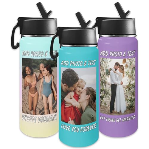 Personalized Photo Water Bottle, Custom Stainless Steel Insulated Sport Water Bottle with Pictures Text, Customized Sport Tumbler Gifts for Men Women Kids Birthday Anniversary Christmas, 18 OZ - color: # design 01 pic