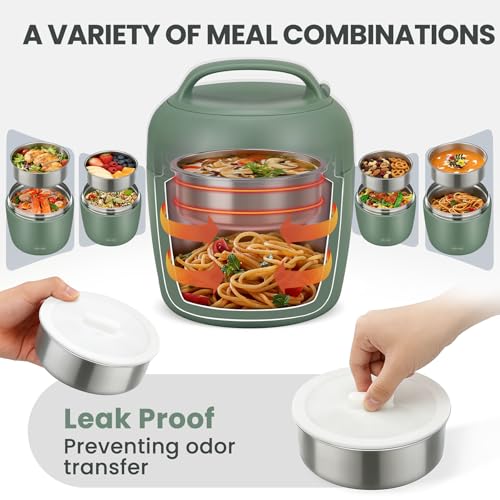 wiwens Thermo Food Jar for Hot Food Adults 32OZ Soup Thermo Lunch Containers Wide Mouth Vacuum Insulated Stainless Steel Leakproof Bento Box with Spoon - color: Green3