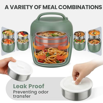 wiwens Thermo Food Jar for Hot Food Adults 32OZ Soup Thermo Lunch Containers Wide Mouth Vacuum Insulated Stainless Steel Leakproof Bento Box with Spoon - color: Green3