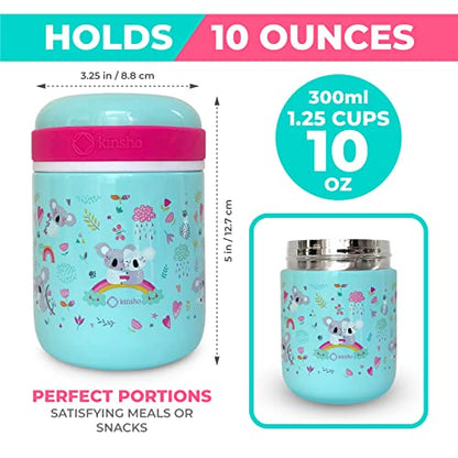 Bento Lunch Box for Kids with Thermo Food Jar for Hot Food Soup, Insulated Lunch Bag and Ice Cold Pack Set, Stainless Steel Lunch Thermal, Container Boxes with 4 Compartments, Koala - color: Koala