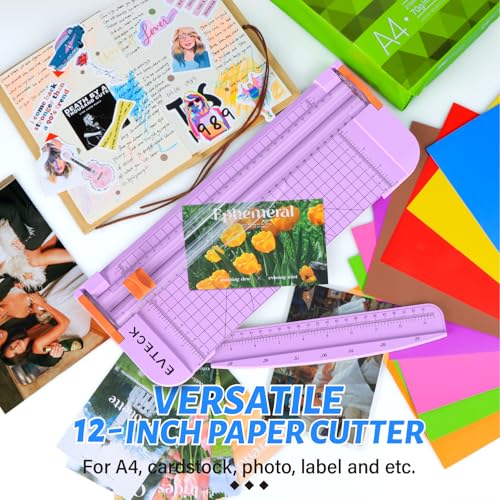 Evteck A4 Paper Cutter Slider Trimmer for Cardstock Photo Vinyl | 12 Inch, with Security Blade and Foldable Ruler, for Crafting Scrapbooking - color: Purple