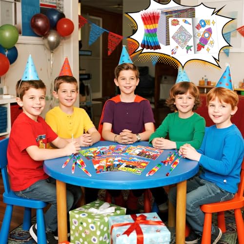 BenLouis 24 Hero Mini Coloring Books Kids with 24 Stacking Crayons Hero Party Favors Activity Books Bulk for Kids Hero Goodie Bag Gift Stuffer Classroom Reward - style: Hero