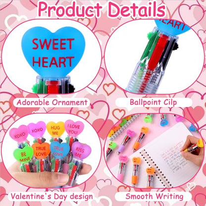 Vellibring 24pcs Valentine's Day Hearts Pens Cute Cartoon Multicolor Pen Fun 4-in-1 Pens Bulk Be Mine Love XOXO Valentines Stationery Party Favors School Supplies Students Rewards - style: Valentines Hearts-24pcs